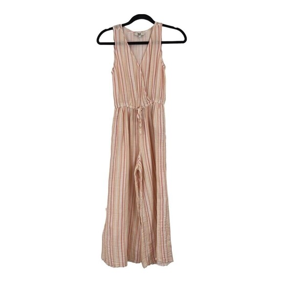 True Craft Juniors Size Small Peach White Striped Surplice Jumpsuit - Picture 1 of 5